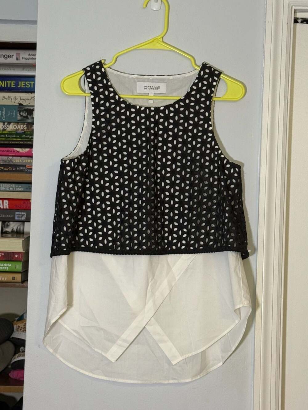 Derek Lam 10 Crosby Cotton Eyelet Combo Tank Black and White Size 8